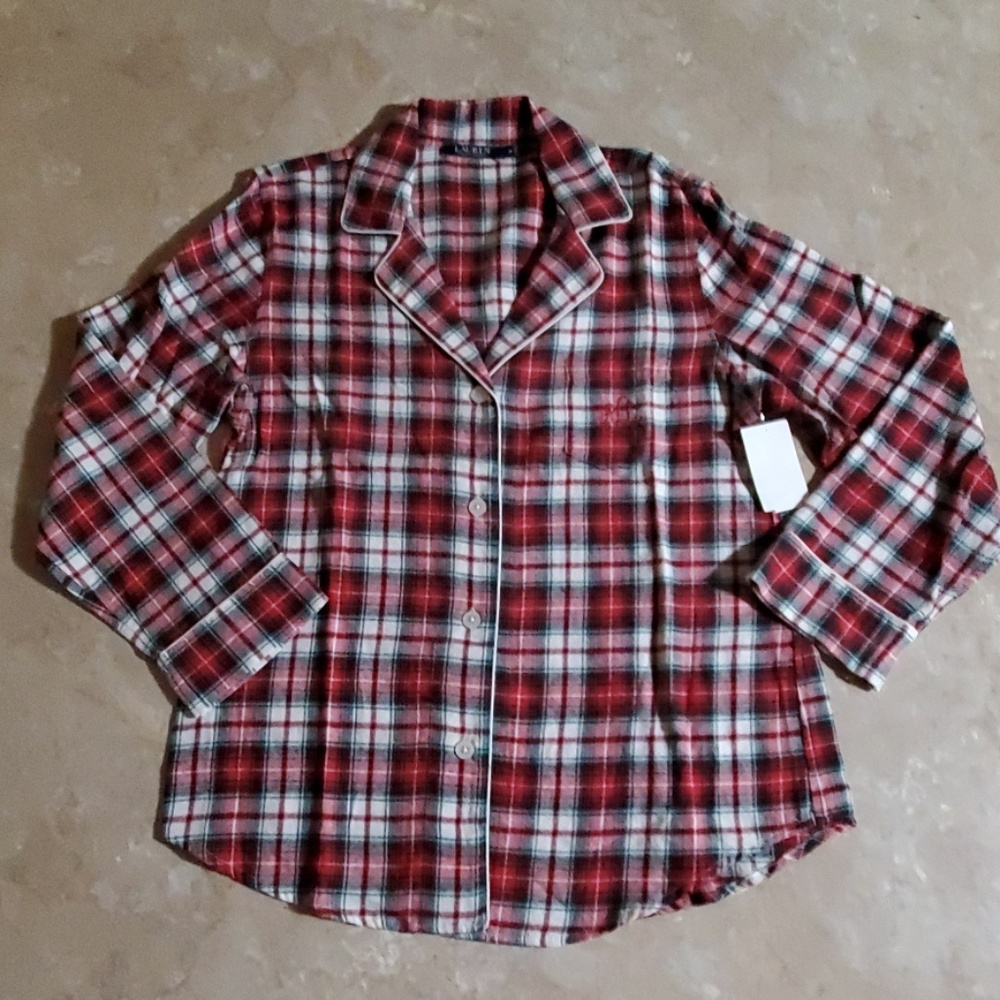 Ralph Lauren Red Plaid Flannel Pajama Shirt Top M
